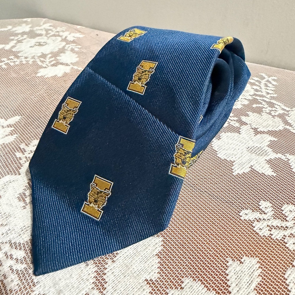 Rivetz of Boston Necktie Mens OS Navy University of Iowa Silk Mascot Embroidered